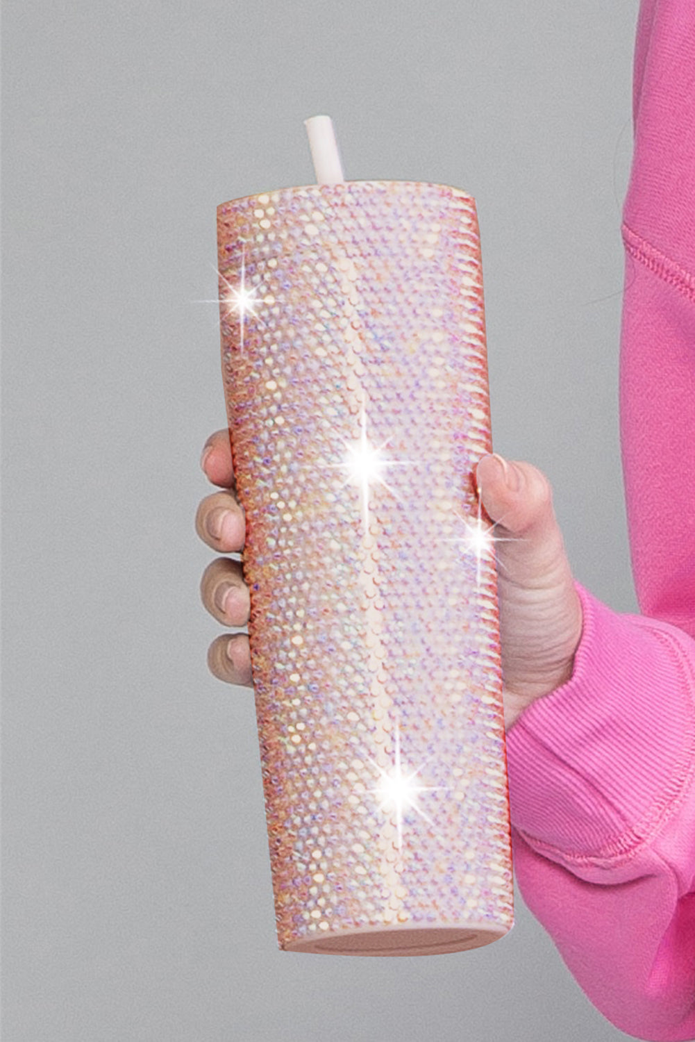 Silver 16oz Full Rhinestone Straw Tumbler