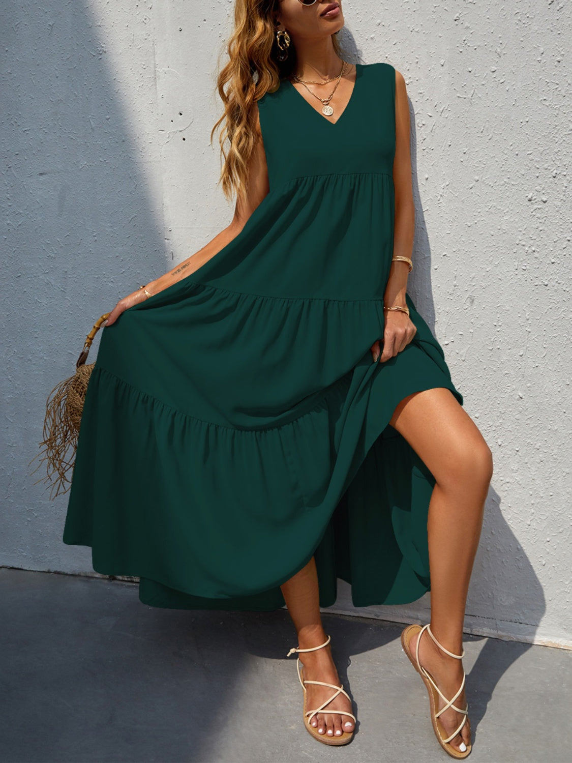 Tiered V-Neck Sleeve Dress