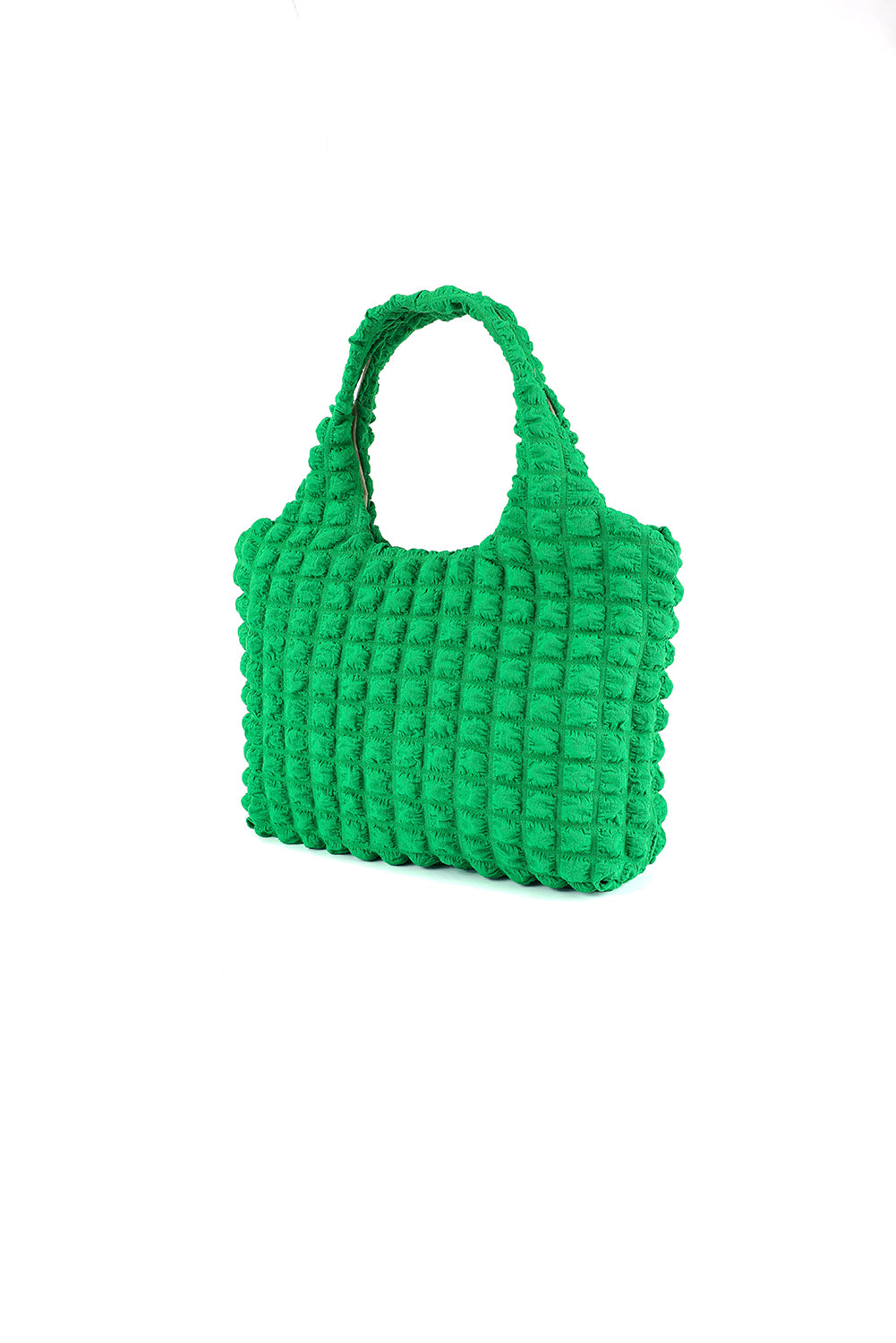 Green Textured Pleated Bubble Shoulder Bag