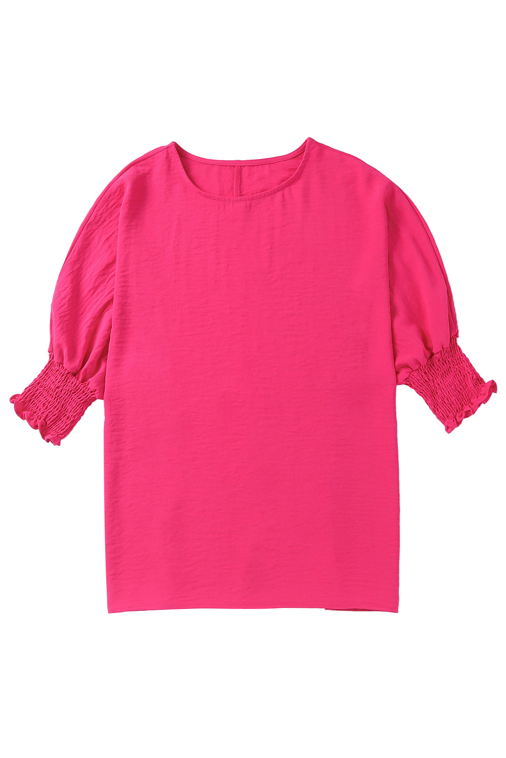 Rosy Solid Casual Smocked Cuffs Dolman Top