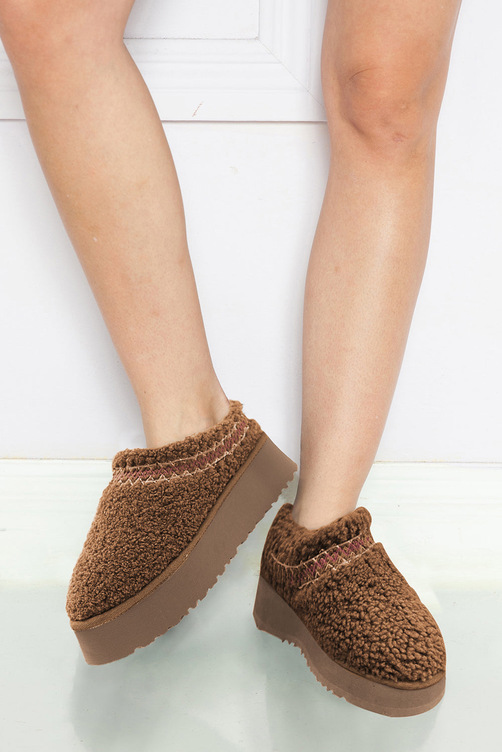 Chestnut Suede Contrast Print Plush Thick Sole Snow Boots