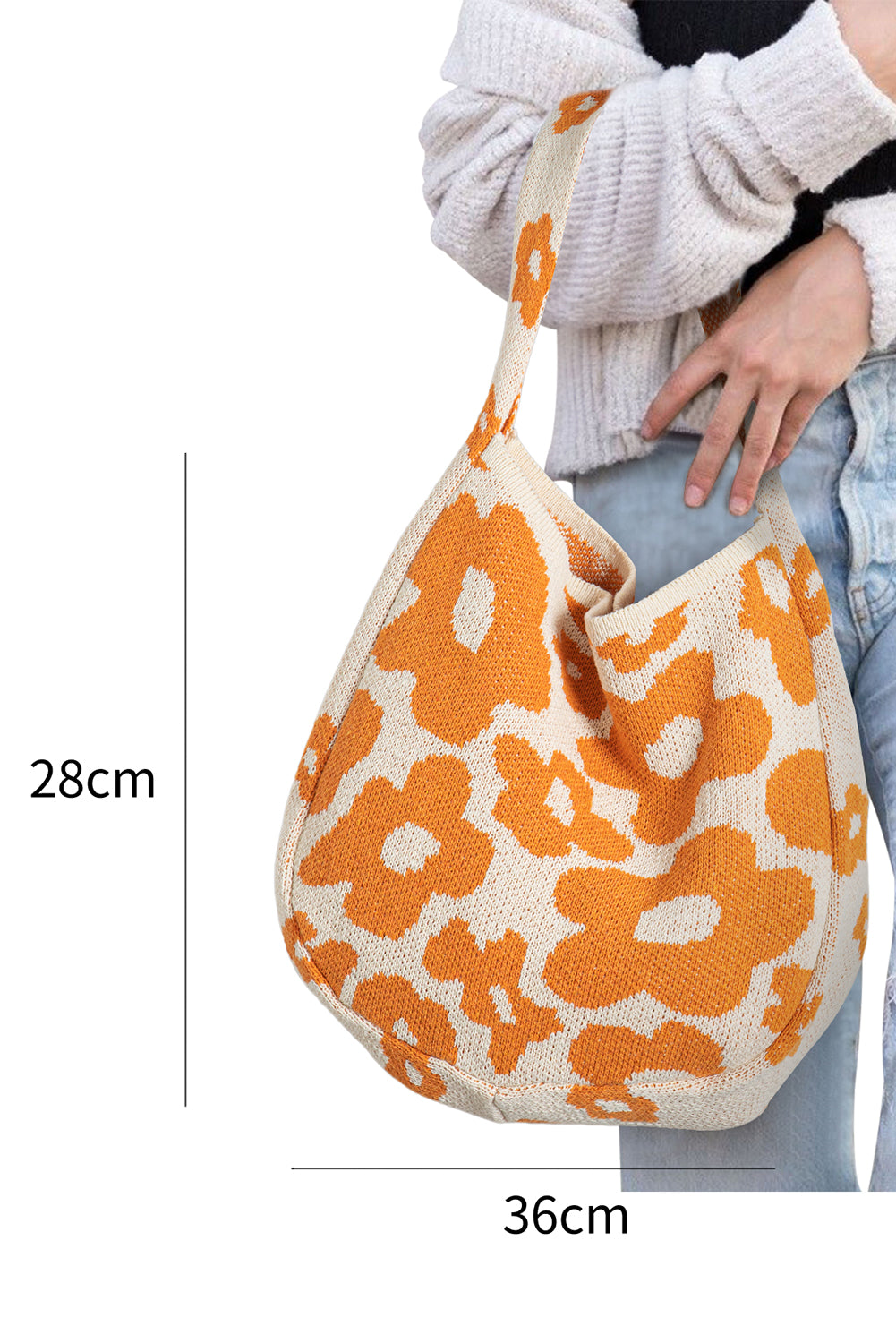 Wholesale Mustard 60s Flower Print Knitted Large Single Shoulder Bag