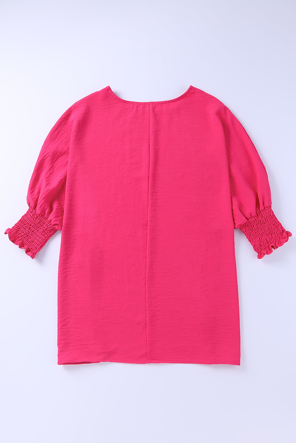 Rosy Solid Casual Smocked Cuffs Dolman Top