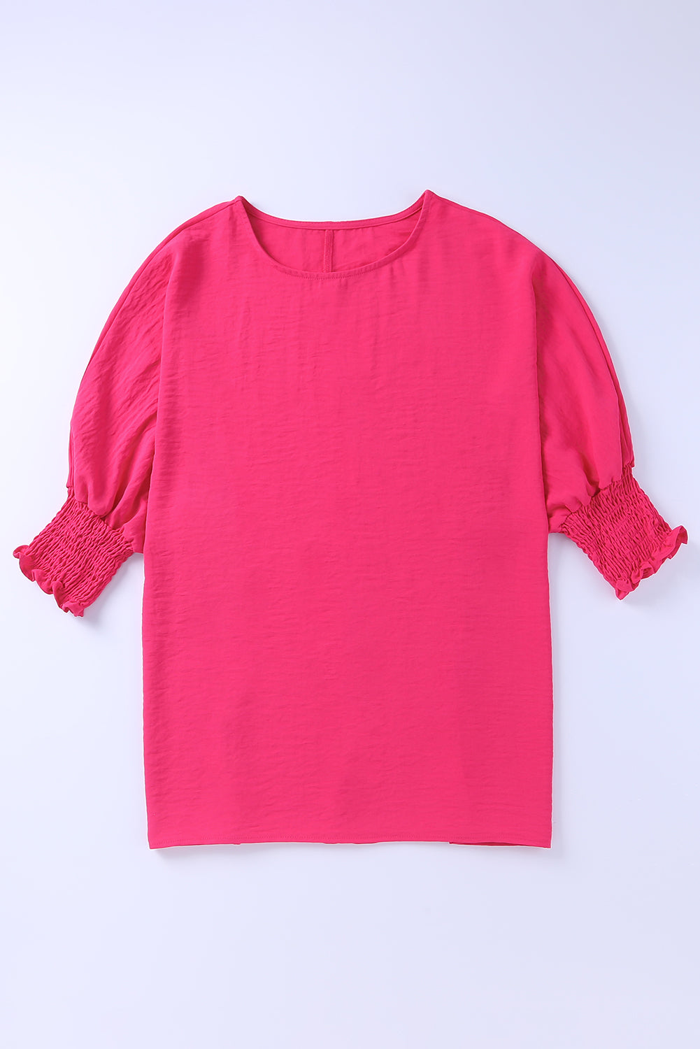 Rosy Solid Casual Smocked Cuffs Dolman Top