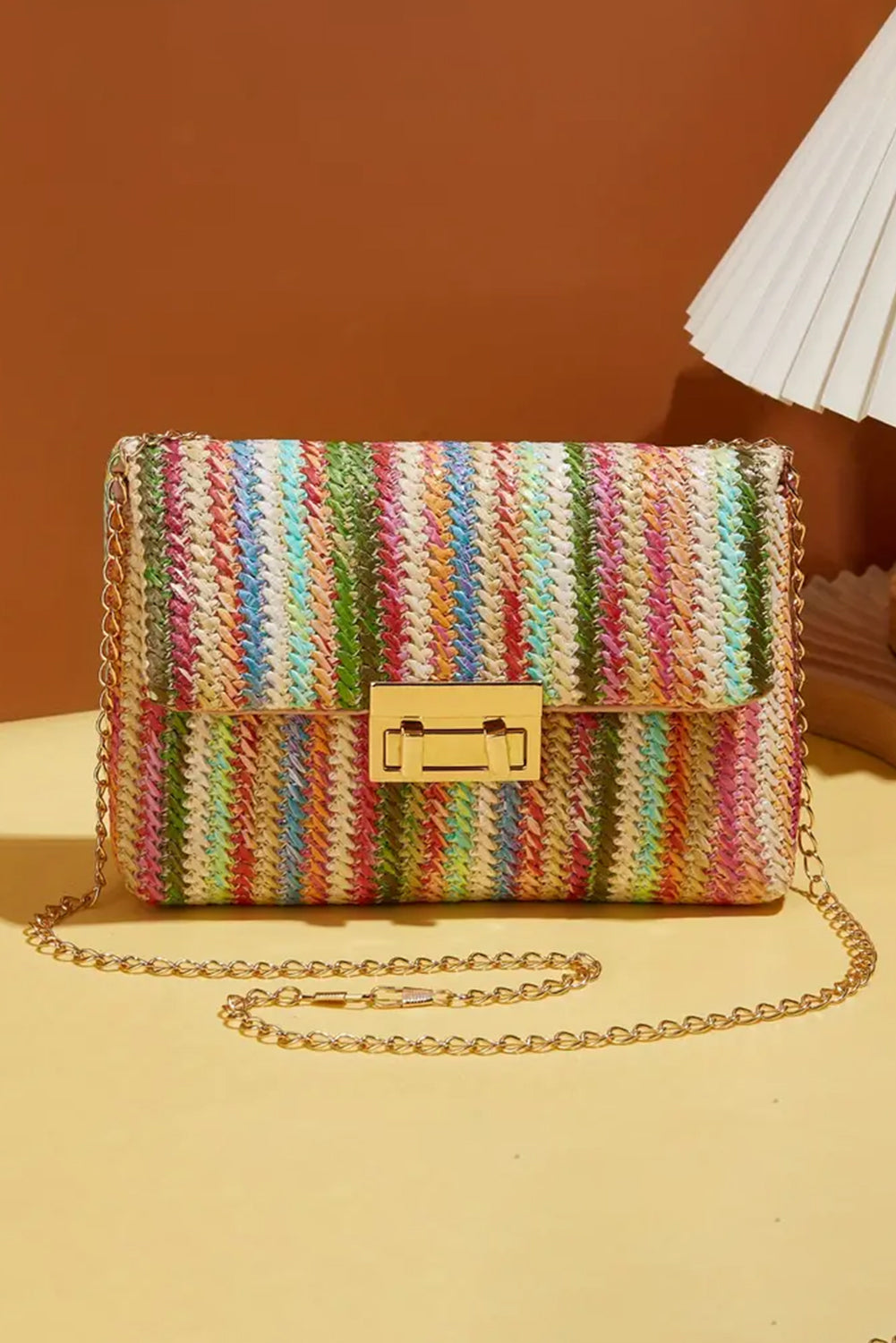 Strawberry Pink Striped Crochet Flapped Single Shoulder Bag