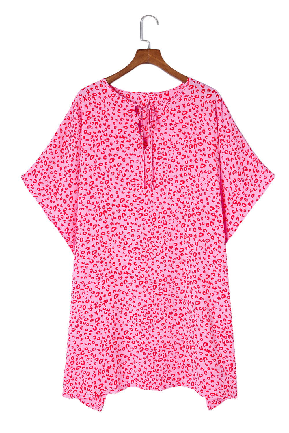 Pink Keyhole Short Sleeve Casual Leopard Print Dress