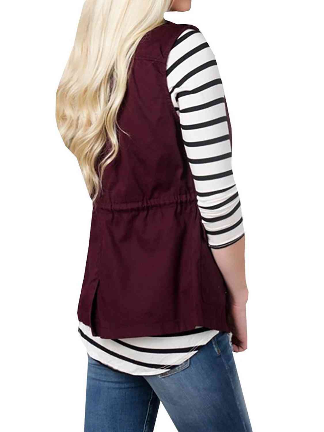 Drawstring Waist Vest with Pockets