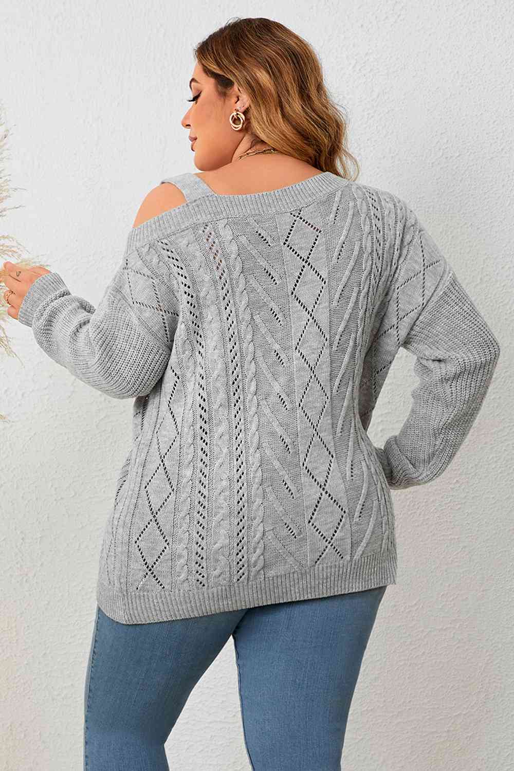 Plus Size Cold Shoulder Asymmetrical Cable-Knit Top