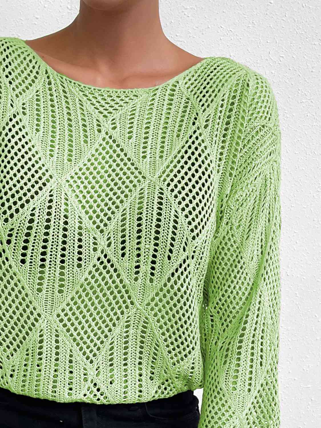 Openwork Round Neck Knit Top