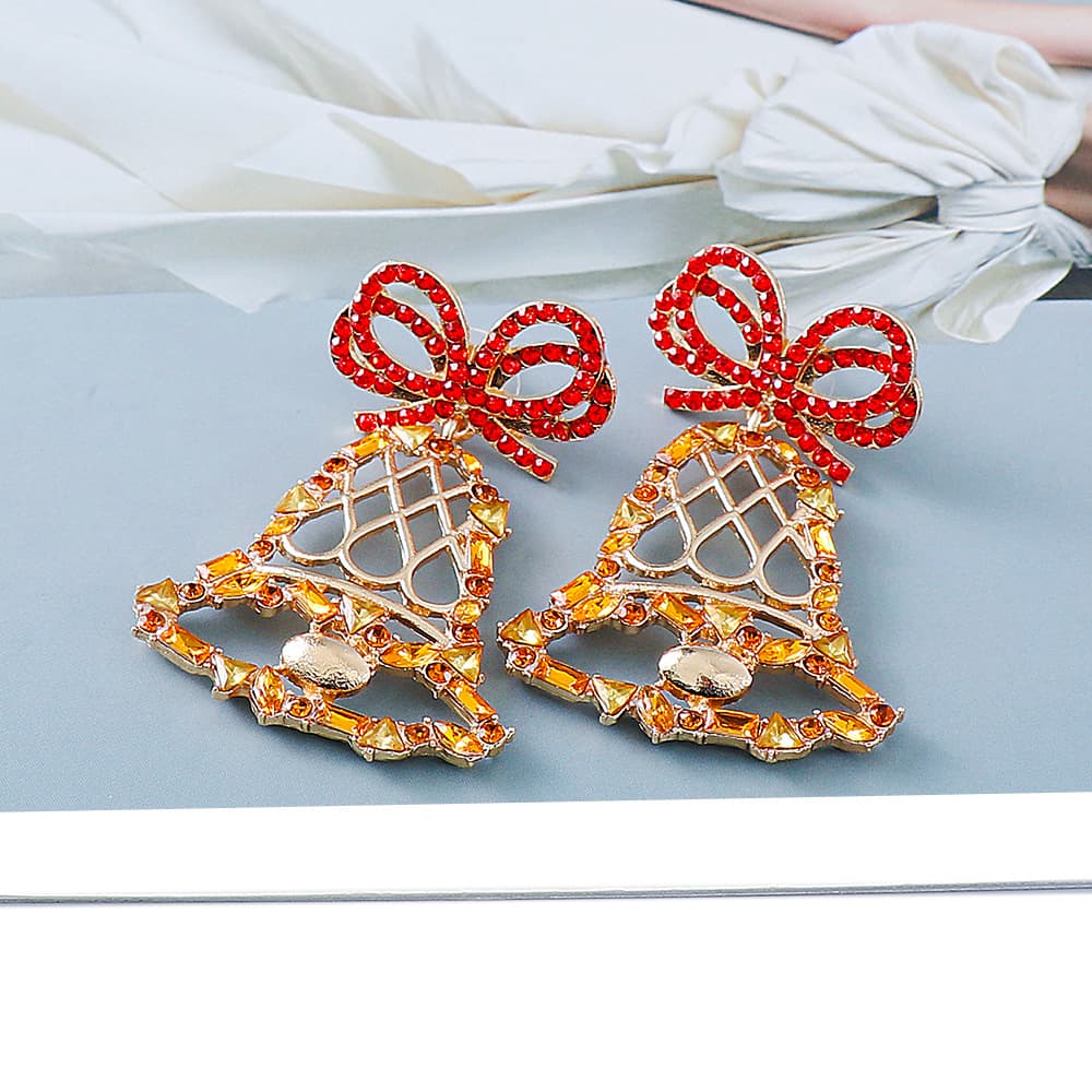 Rhinestone Alloy Christmas Bell Earrings