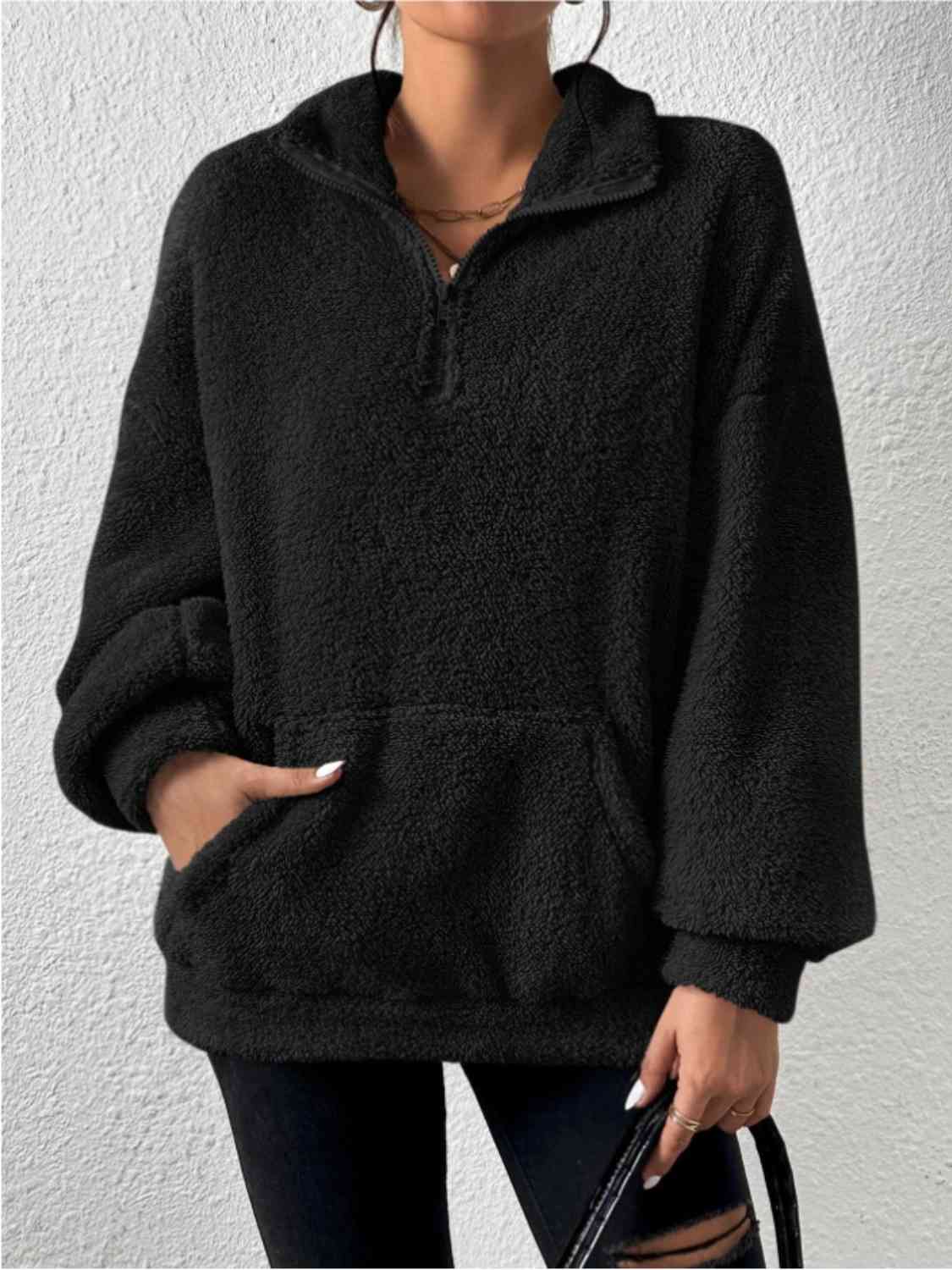 Half Zip Drop Shoulder Sweatshirt with Pocket