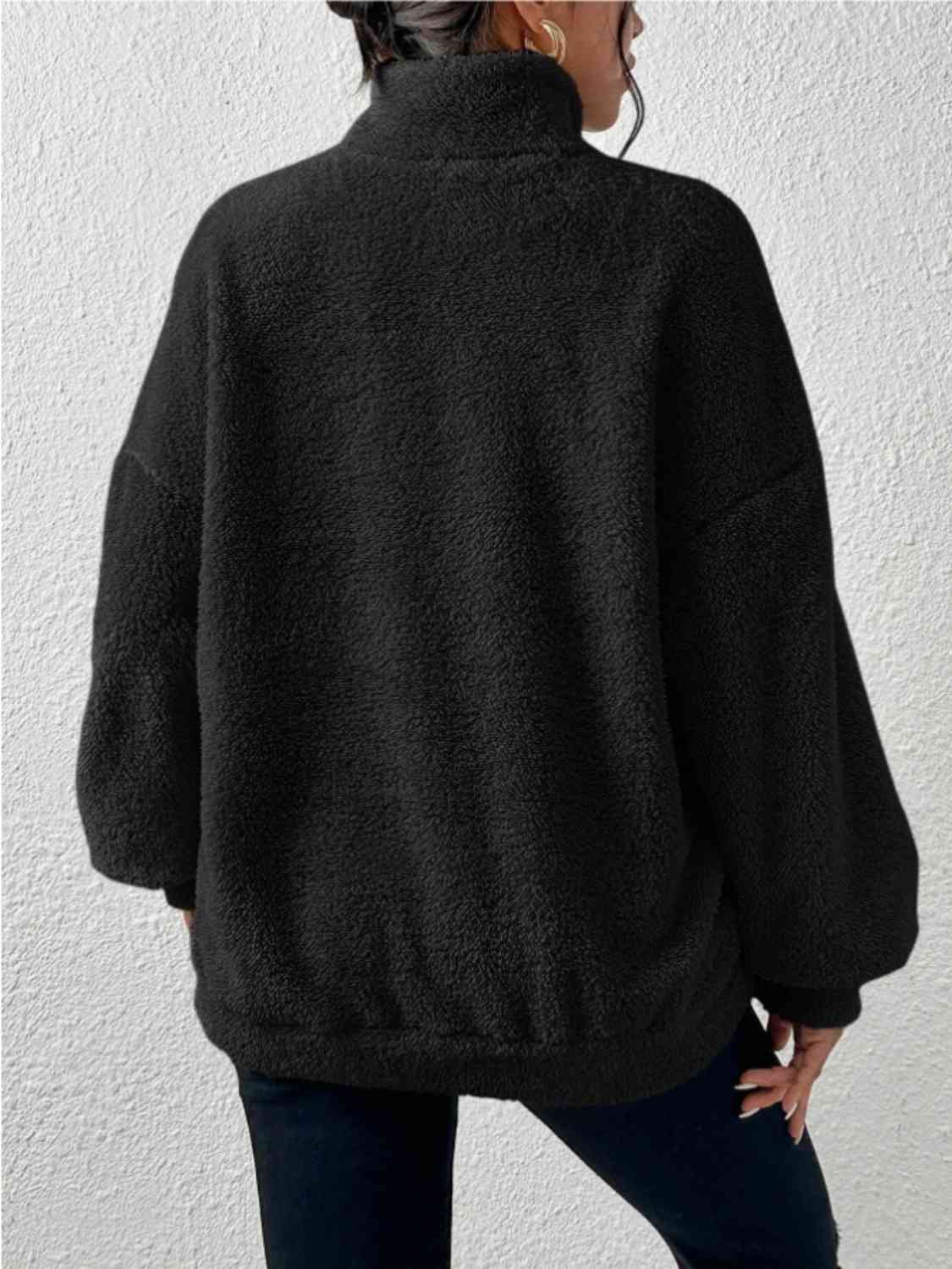 Half Zip Drop Shoulder Sweatshirt with Pocket