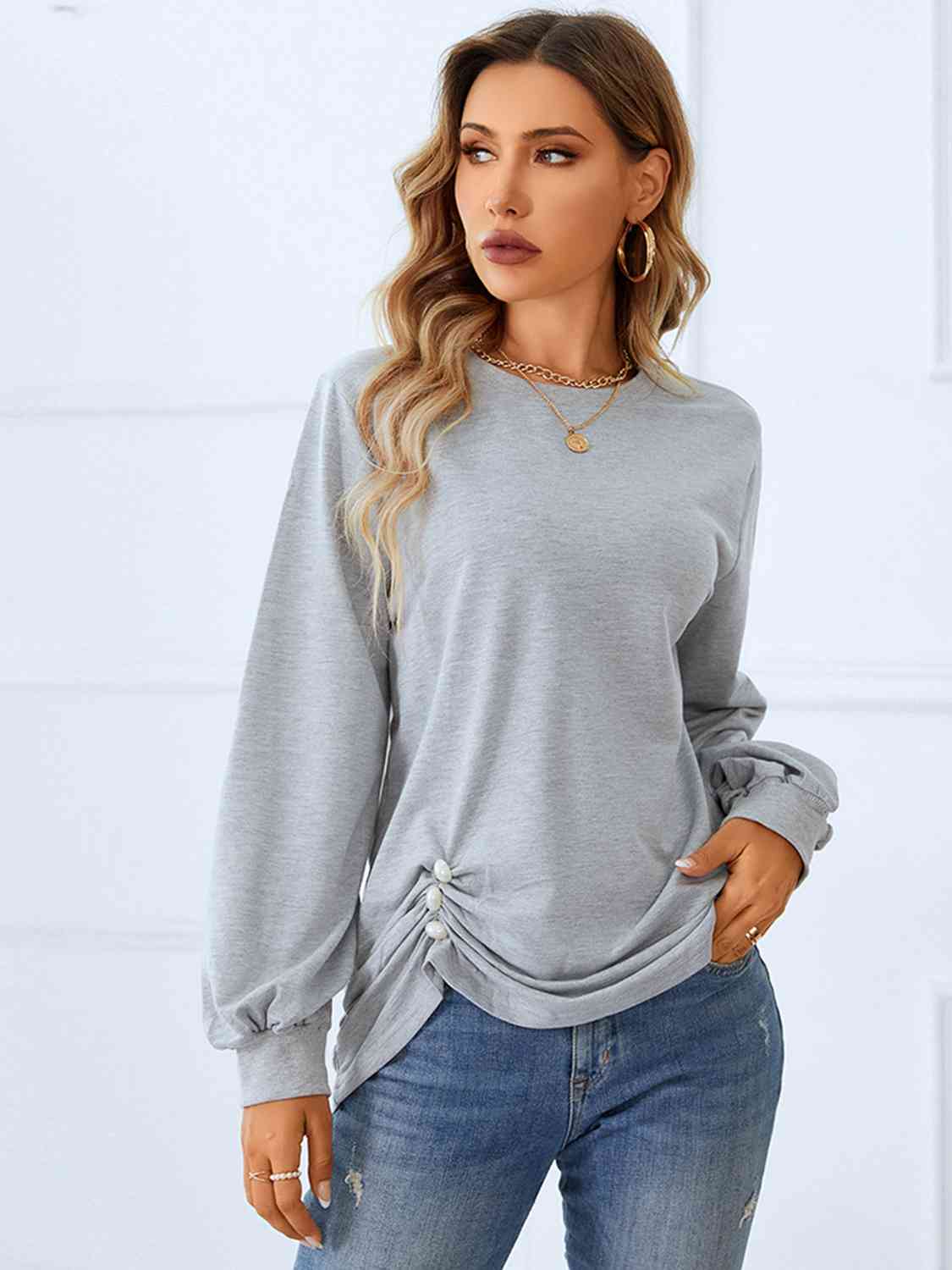 Ruched Detail Round Neck T-Shirt