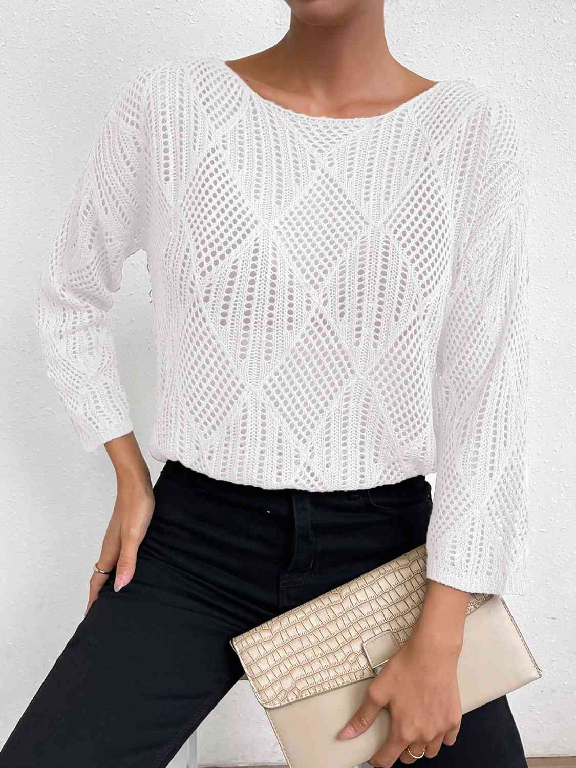 Openwork Round Neck Knit Top