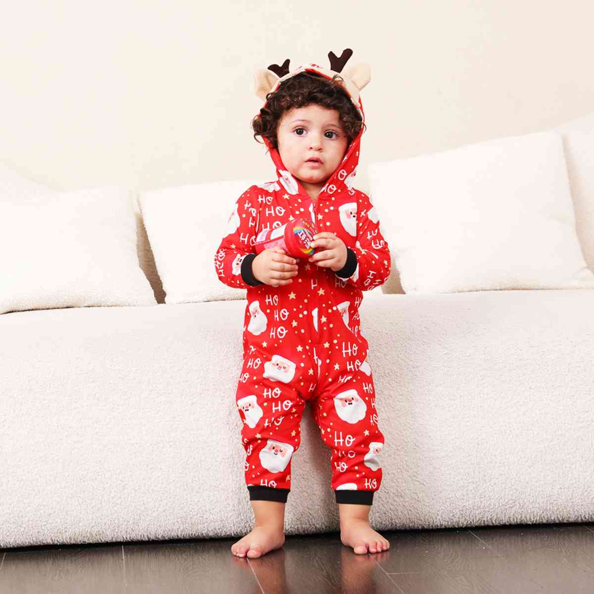 Santa Print Hooded Jumpsuit